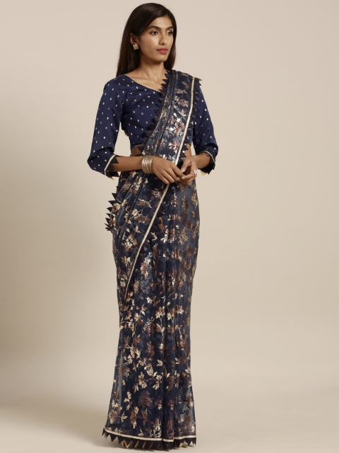 

Tikhi Imli Navy Blue Embellished Poly Crepe Saree