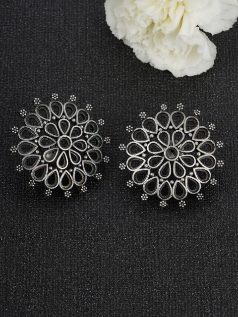 

FIROZA Oxidised Silver-Toned Circular Studs