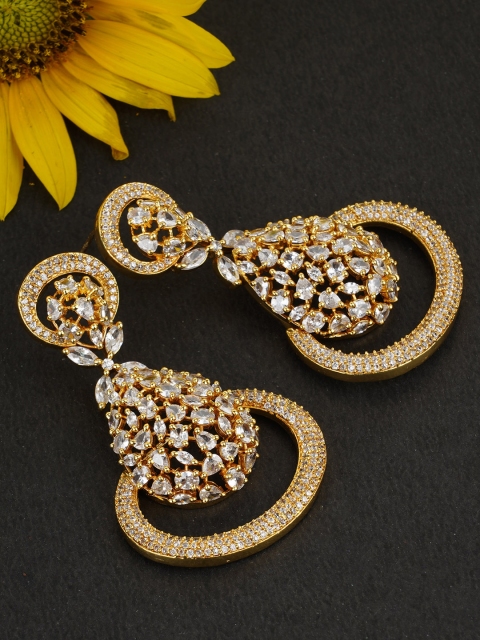 

FIROZA Gold-Toned Stone-Studded Classic Drop Earrings