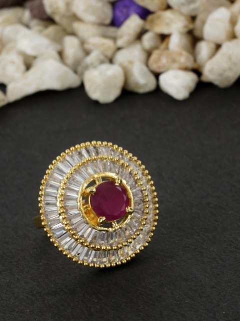 

FIROZA Pink Gold-Plated American Diamond Studded Adjustable Ring