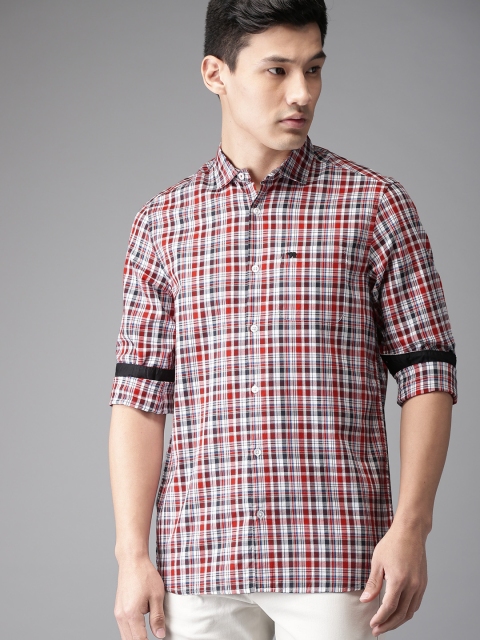

THE BEAR HOUSE Men Orange & White Slim Fit Checked Casual Shirt