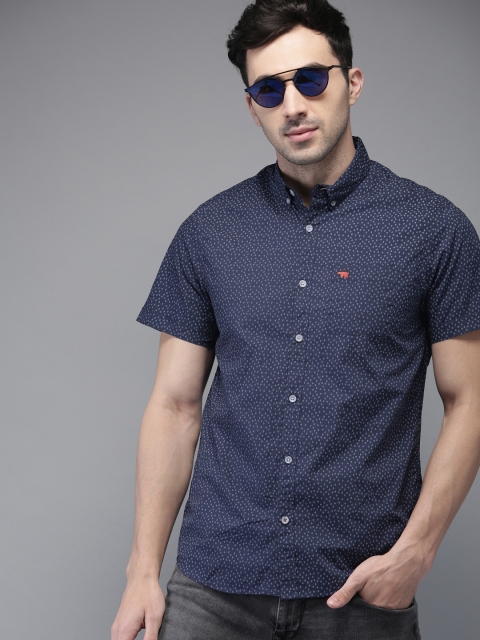 

THE BEAR HOUSE Men Navy Blue Slim Fit Printed Casual Shirt