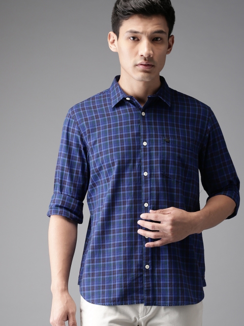 

THE BEAR HOUSE Men Blue & Green Regular Fit Checked Casual Shirt