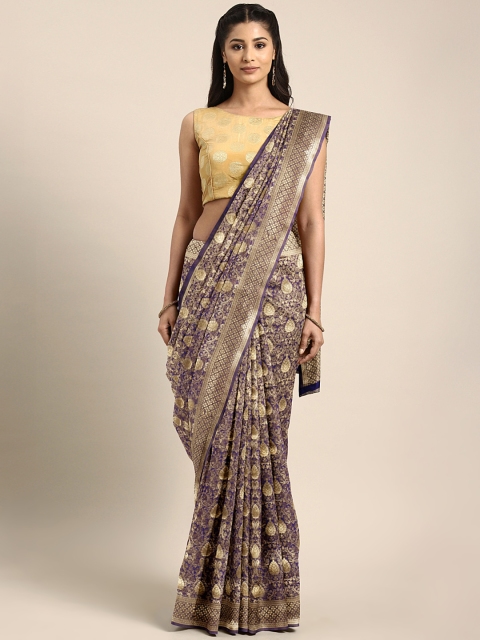 

Viva N Diva Navy Blue & Gold Woven Design Art Silk Saree