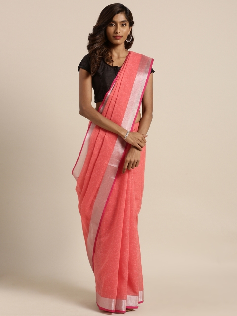 

Viva N Diva Coral Red Solid Linen Blend Saree