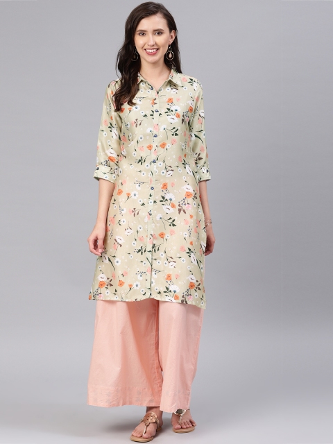 

Alena Women Beige Floral Printed Straight Kurta