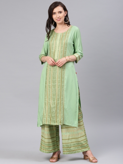 

Alena Women Green & Gold-Coloured Printed Kurta with Palazzos