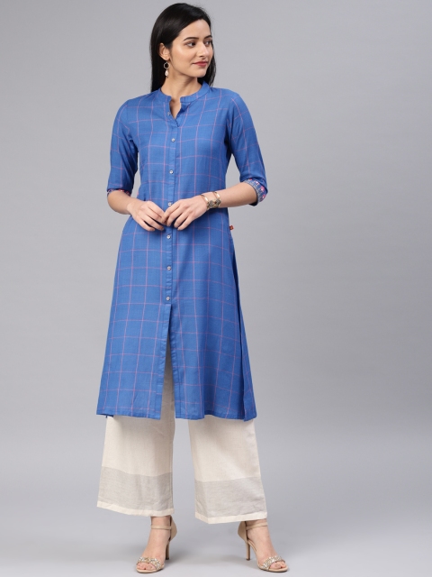 

Alena Women Blue & Pink Checked Straight Kurta