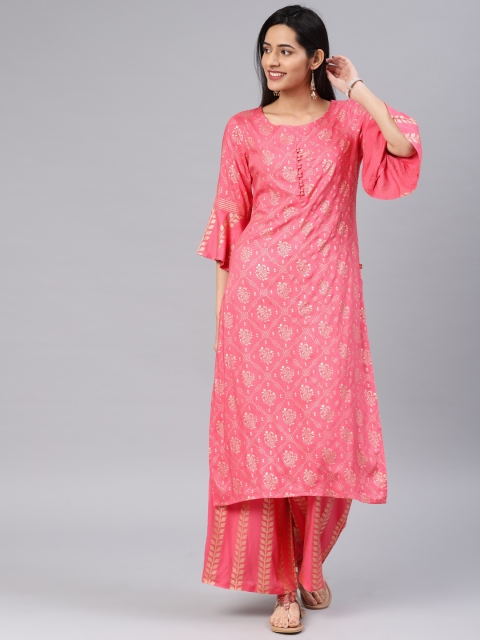 

Alena Women Pink & Gold-Coloured Printed Kurta with Palazzos