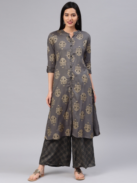 

Alena Women Grey Printed Kurta with Palazzos