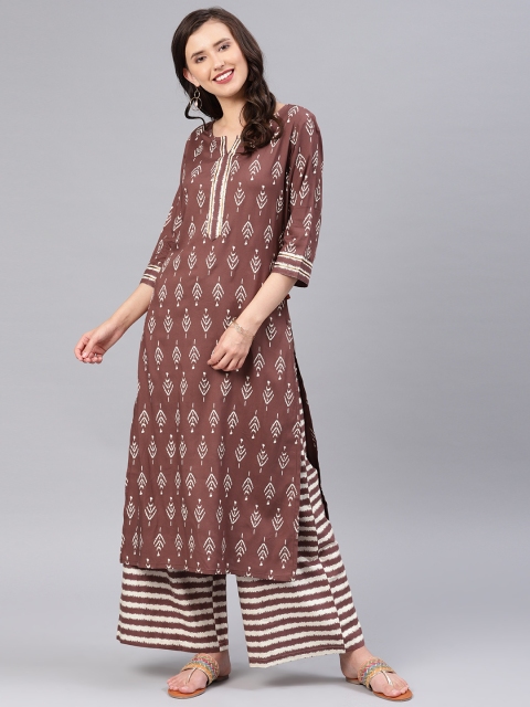 

Alena Women Brown & Off-White Printed Kurta with Palazzos