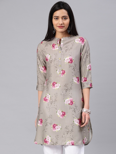 

Alena Women Grey Floral Printed Straight Kurta