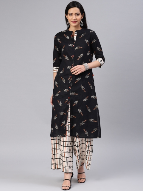 

Alena Women Black & Off-White Printed Kurta with Palazzos