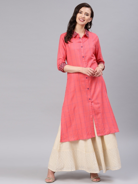 

Alena Women Pink & Blue Checked A-Line Kurta