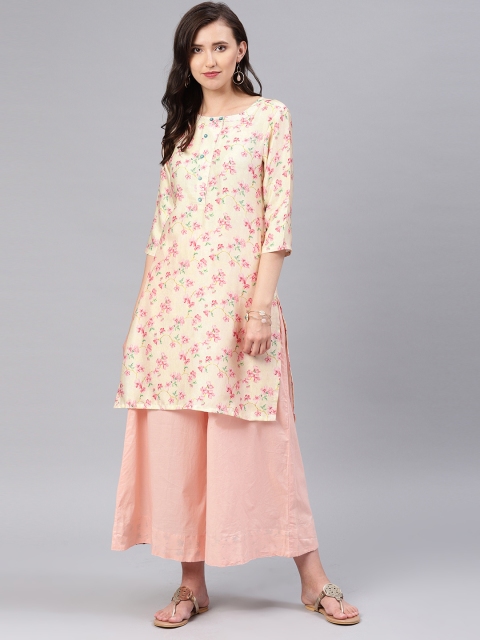 

Alena Women Cream-Coloured Floral Print Straight Kurta
