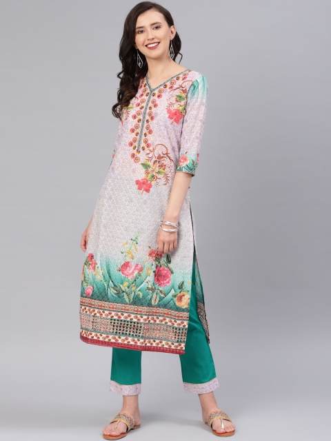 

Alena Women Purple & Teal Self Design Kurta with Trousers