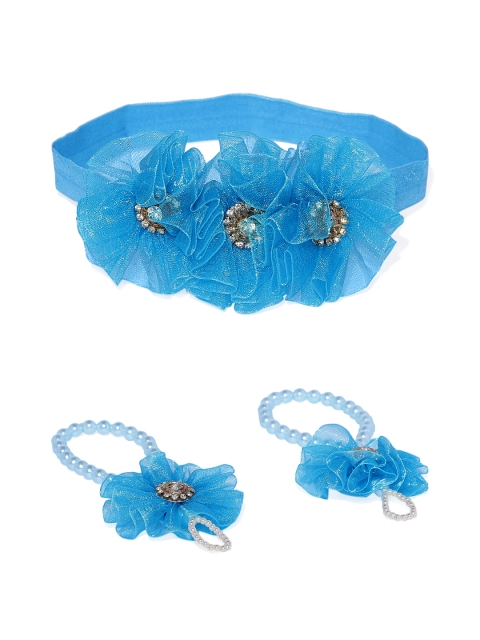 

Magic Needles Set Of 2 Handmade Anklets & Head Band, Blue