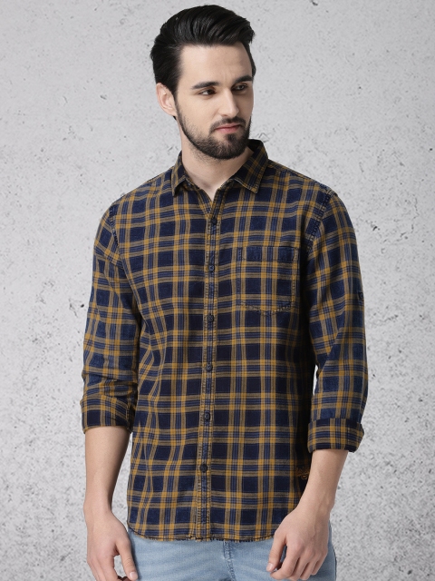 

Ecko Unltd Men Blue & Mustard Yellow Slim Fit Checked Casual Shirt