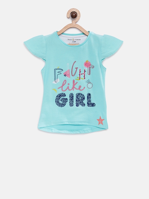 

TALES & STORIES Girls Green Printed Round Neck T-shirt