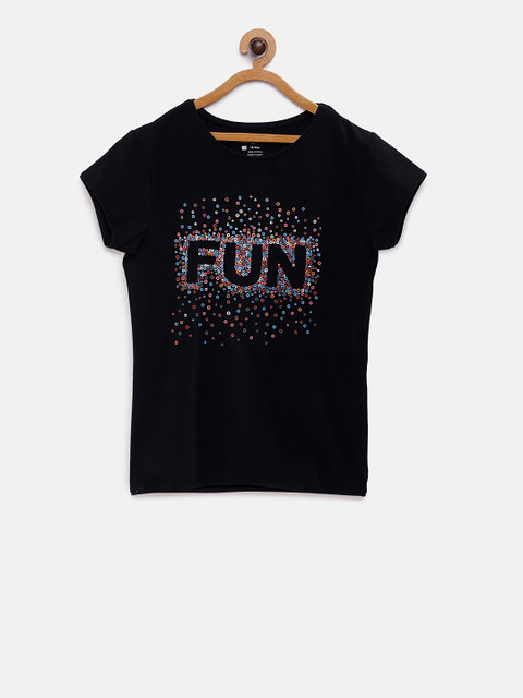 

TALES & STORIES Girls Black Embellished Round Neck T-shirt
