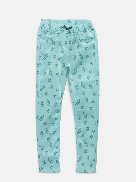 

TALES & STORIES Girls Blue Printed Jeggings, Sea green