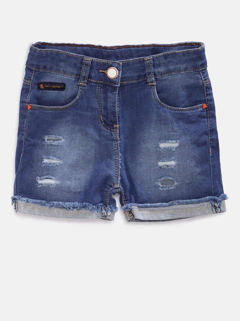 

TALES & STORIES Girls Blue Solid Regular Fit Denim Shorts