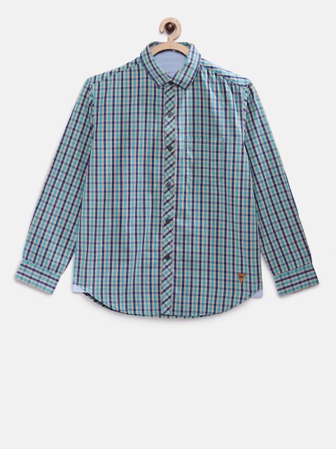 

TALES & STORIES Boys Green Regular Fit Checked Casual Shirt