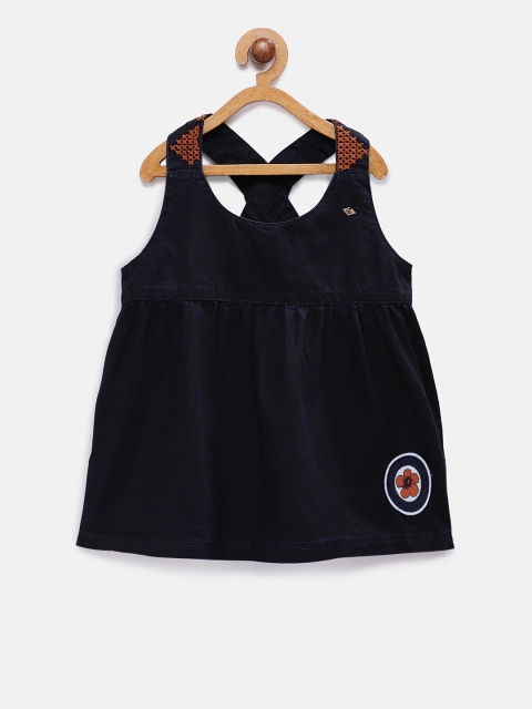

TALES & STORIES Girls Navy Blue Solid Empire Top