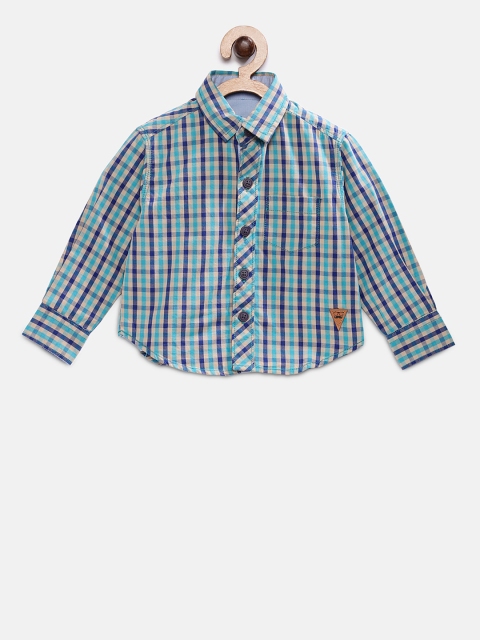 

TALES & STORIES Boys Sea Green & Navy Blue Regular Fit Checked Casual Shirt