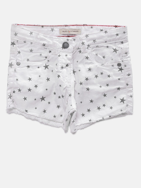 

TALES & STORIES Girls White Printed Regular Fit Regular Shorts