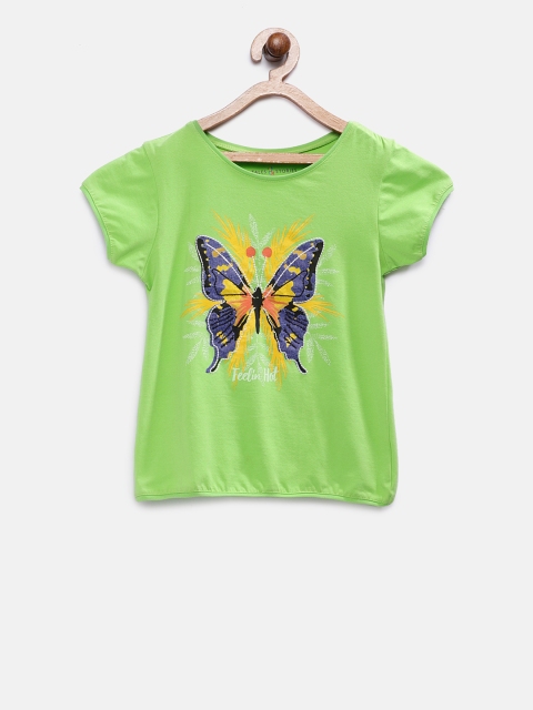 

TALES & STORIES Girls Green Printed Round Neck T-shirt