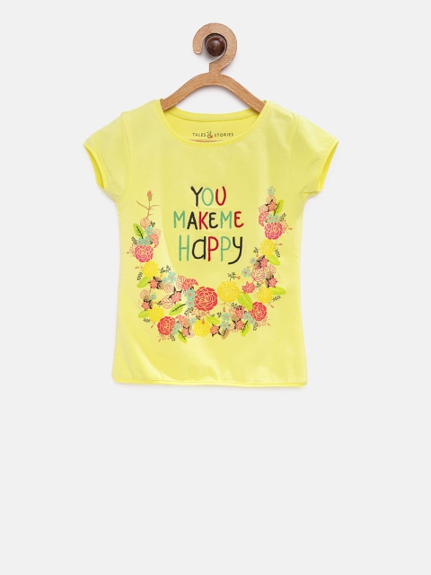 

TALES & STORIES Girls Yellow Printed Round Neck T-shirt