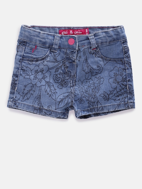

TALES & STORIES Girls Blue Printed Regular Fit Denim Shorts