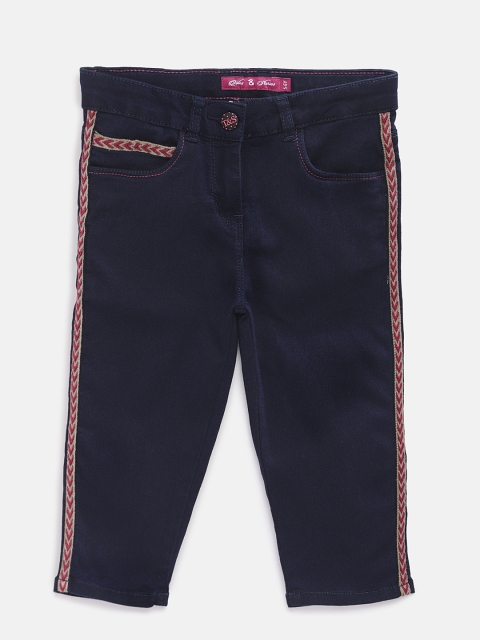 

TALES & STORIES Girls Blue Solid Regular Fit Capris