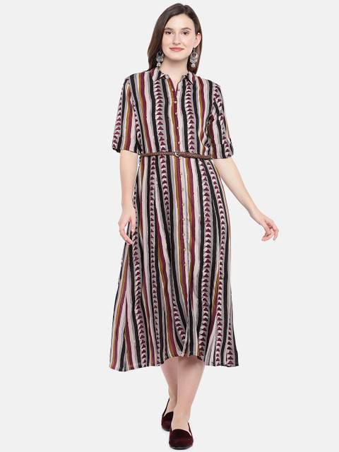 

Ethnicity Women Rust Red & Black Fit and Flare Dress