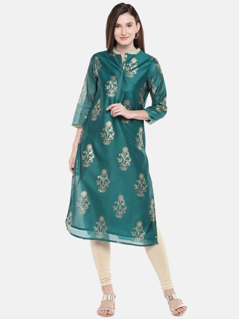 

Ethnicity Women Teal Blue Printed Straight Kurta