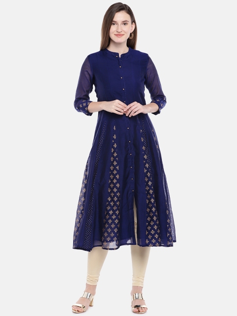 

Ethnicity Women Navy Blue Printed A-Line Kurta