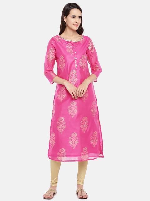 

Ethnicity Women Magenta Printed Straight Kurta