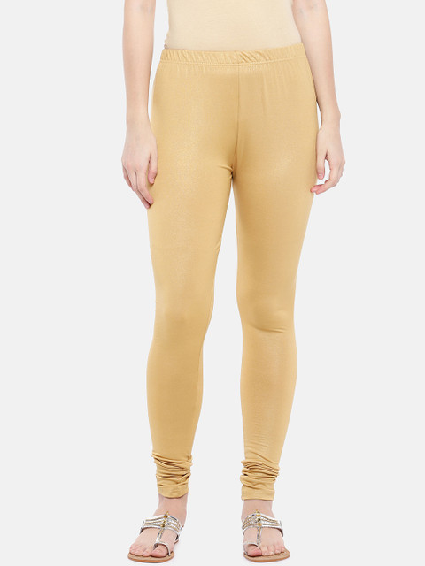 

Ethnicity Women Gold-Coloured Solid Churidar-Length Leggings