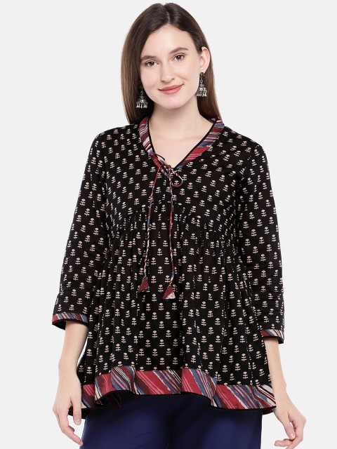 

Ethnicity Women Black Printed A-Line Top