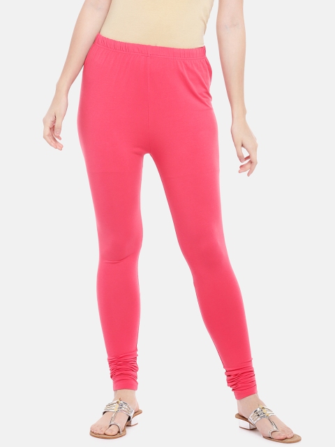 

Ethnicity Women Coral Pink Churidar-Length Solid Leggings