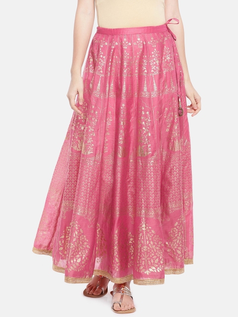 

Ethnicity Women Peach-Coloured & Gold-Toned Printed Flared Skirt