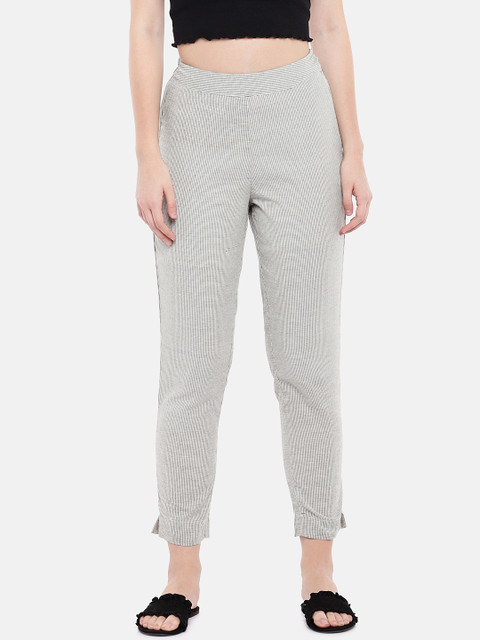 

Ethnicity Women Off-White & Black Loose Fit Checked Regular Trousers