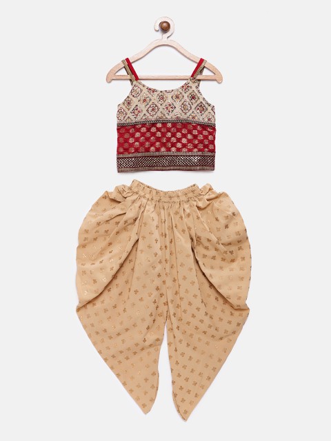 

Twisha Girls Beige & Red Self Design Top with Dhoti Pants