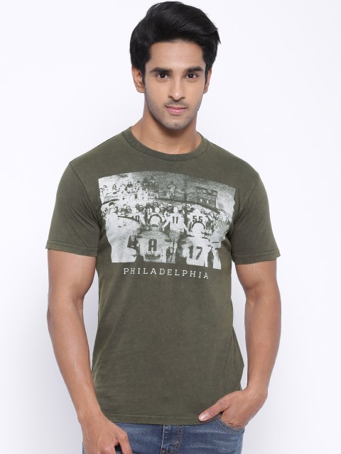 

Fox Olive Green Printed T-shirt