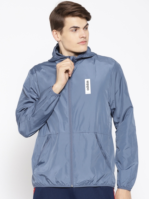 

ADIDAS Men Blue Solid Hooded Brilliant Basics Windbreaker Sporty Jacket