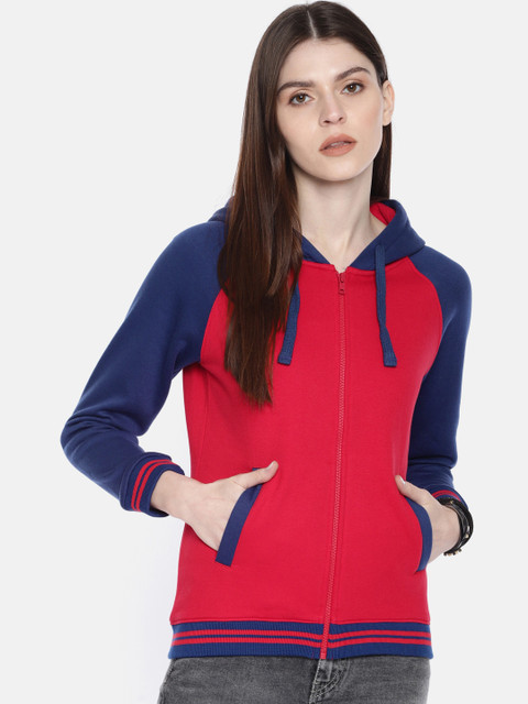 

Roadster Women Red & Blue Solid Hooded Sweatshirt