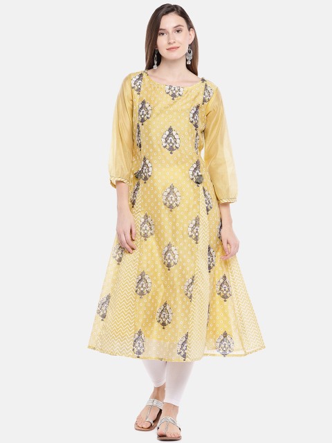 

Ethnicity Women Yellow Printed Anarkali Kurta