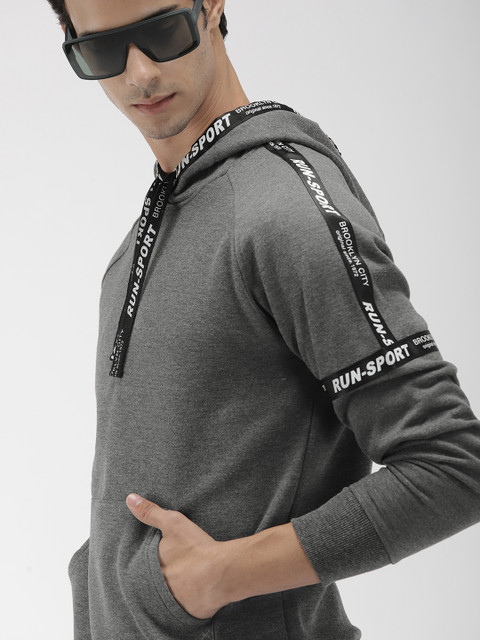 

Harvard Men Charcoal Grey Solid Hooded Sweatshirt