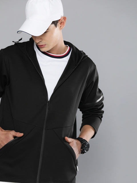 

Harvard Men Black Solid Hooded Tailored Jacket